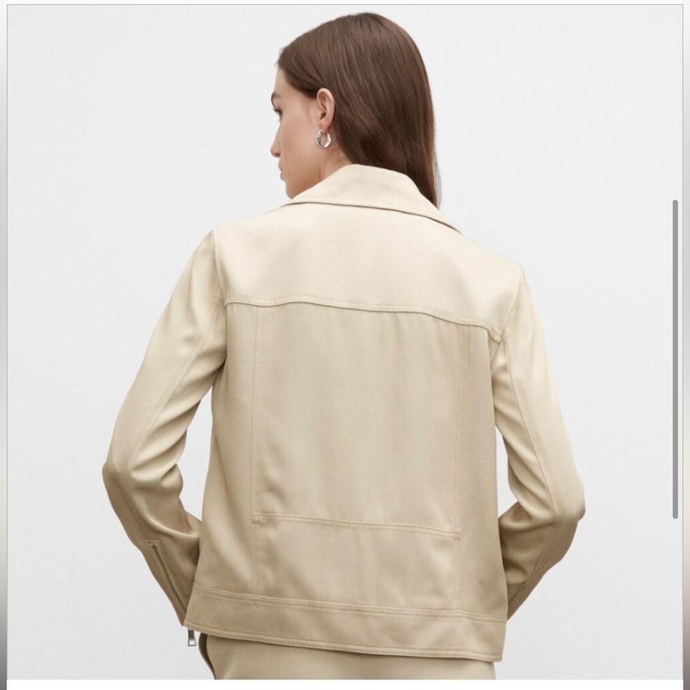 Club Monaco Relaxed Asymmetrical Moto Biker Jacket Cream Beige S - Picture 4 of 14